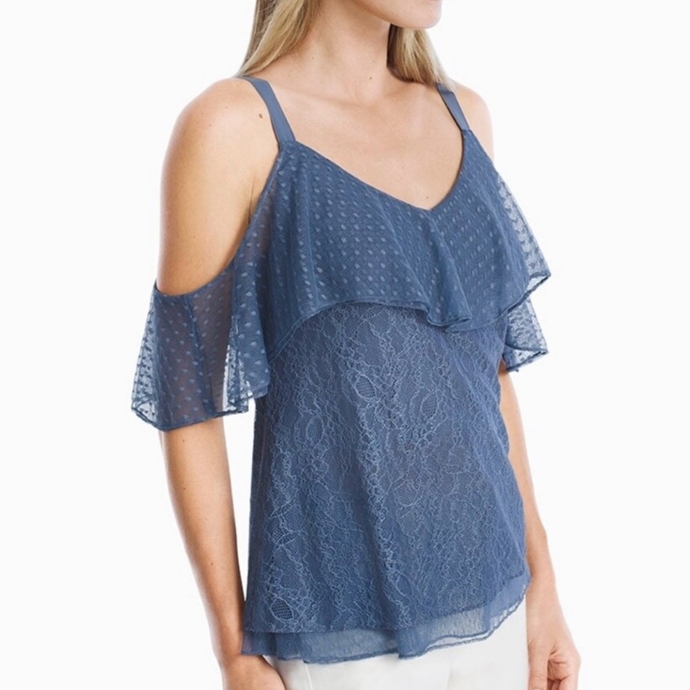 White House Black Market Cold Shoulder Lace Top Size Large